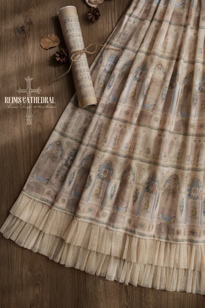 AD ～Reims Cathedral～ Prints Beige Black OP and Dress Sheer Overlay