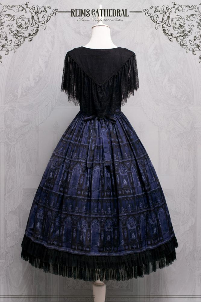 AD ～Reims Cathedral～ Prints Beige Black OP and Dress Sheer Overlay