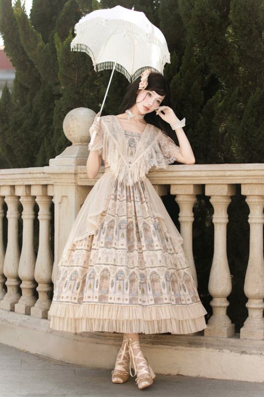 AD ～Reims Cathedral～ Prints Beige Black OP and Dress Sheer Overlay