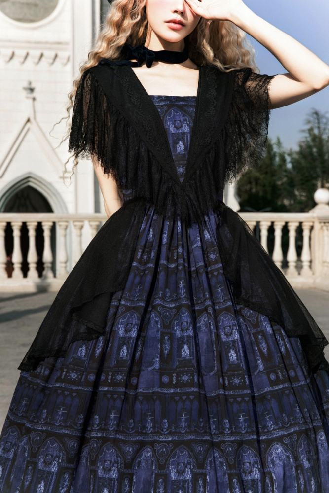 AD ～Reims Cathedral～ Prints Beige Black OP and Dress Sheer Overlay