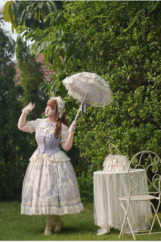 Nsg～Purple Memoirs～ Plus Size Lolita Prints Vest Blouse Skirt and Extended Sleeves