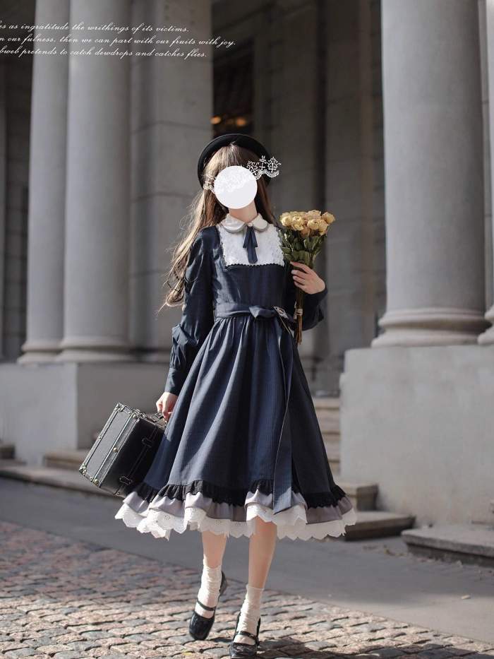 (BFM) Walnut Wood ～Feliz～ Sweet Lace Peter Pan Collar OP Dress