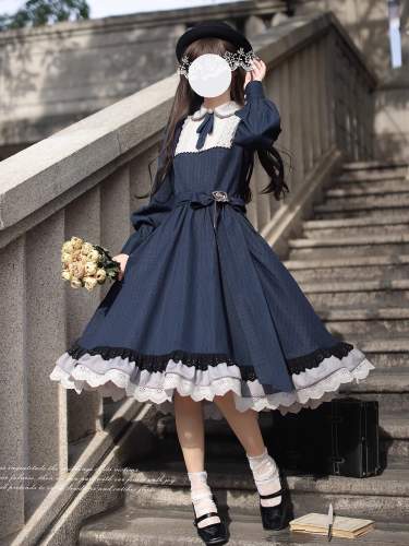 (BFM) Walnut Wood ～Feliz～ Sweet Lace Peter Pan Collar OP Dress