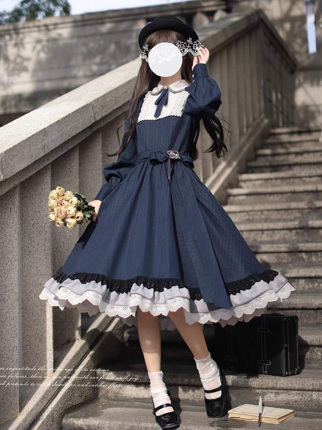 (BFM) Walnut Wood ～Feliz～ Sweet Lace Peter Pan Collar OP Dress