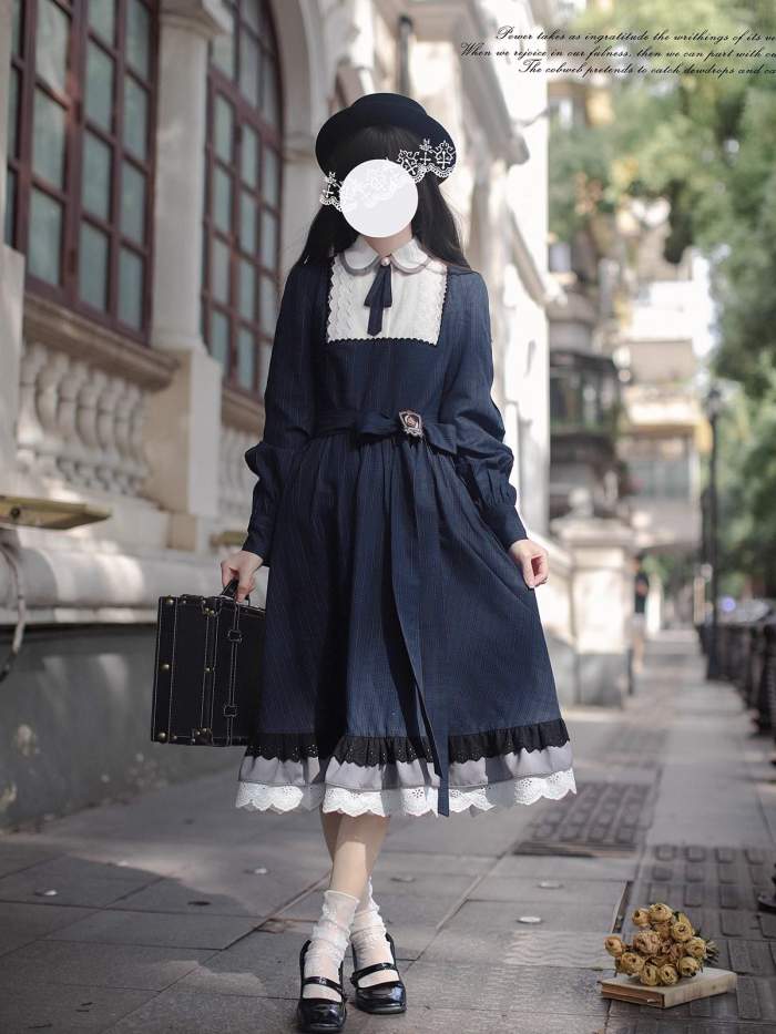 (BFM) Walnut Wood ～Feliz～ Sweet Lace Peter Pan Collar OP Dress