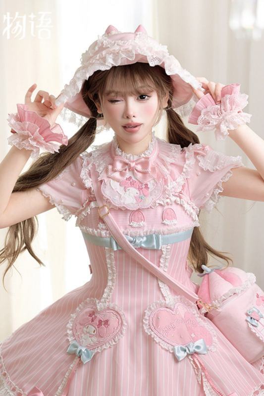 Summer Fairy Sanrio Pink Strawberry Cake Hat and Lolita Side Clips