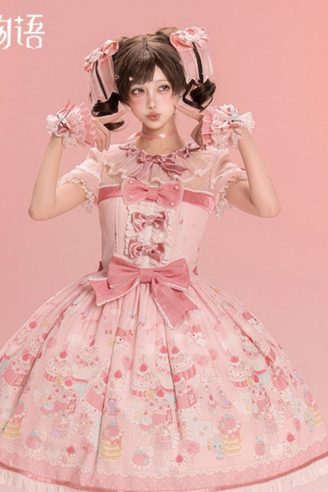 Summer Fairy Sanrio Pink Strawberry Cake Hat and Lolita Side Clips