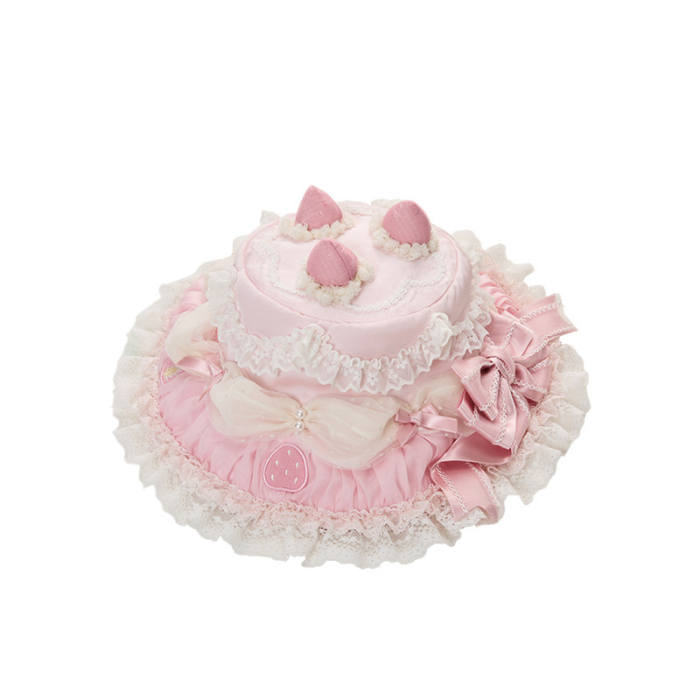Summer Fairy Sanrio Pink Strawberry Cake Hat and Lolita Side Clips