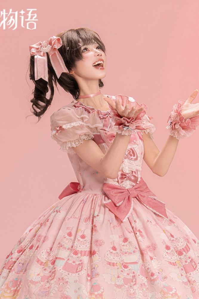 Summer Fairy Sanrio Pink Strawberry Cake Hat and Lolita Side Clips