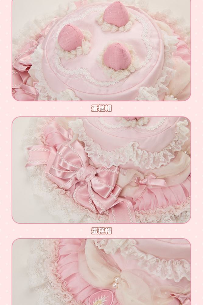Summer Fairy Sanrio Pink Strawberry Cake Hat and Lolita Side Clips