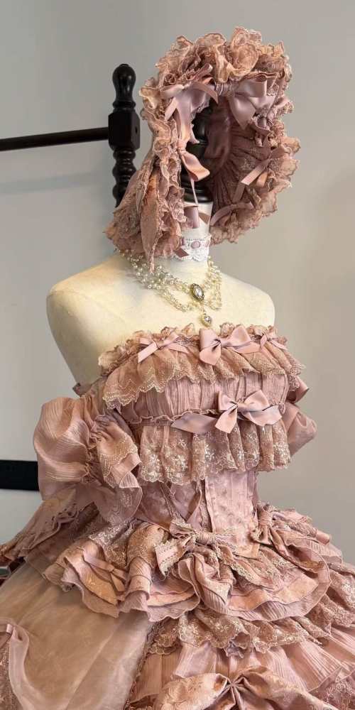 Gem and Rose Heavy Lace Ruffles Puffy Sleeves Top + Skirt 5 Colors