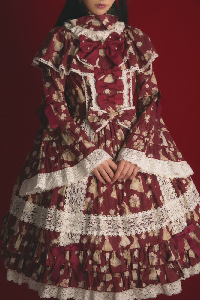 Nnstar ～Bunny Bouquet～ Retro Doll Lolita Printed OP