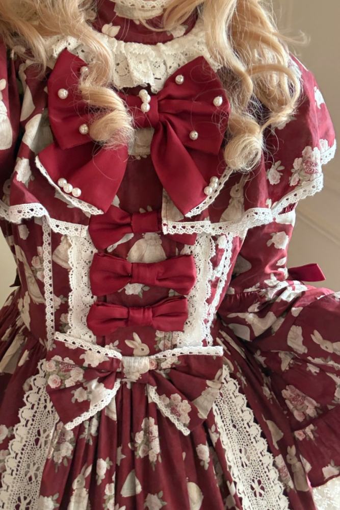Nnstar ～Bunny Bouquet～ Retro Doll Lolita Printed OP