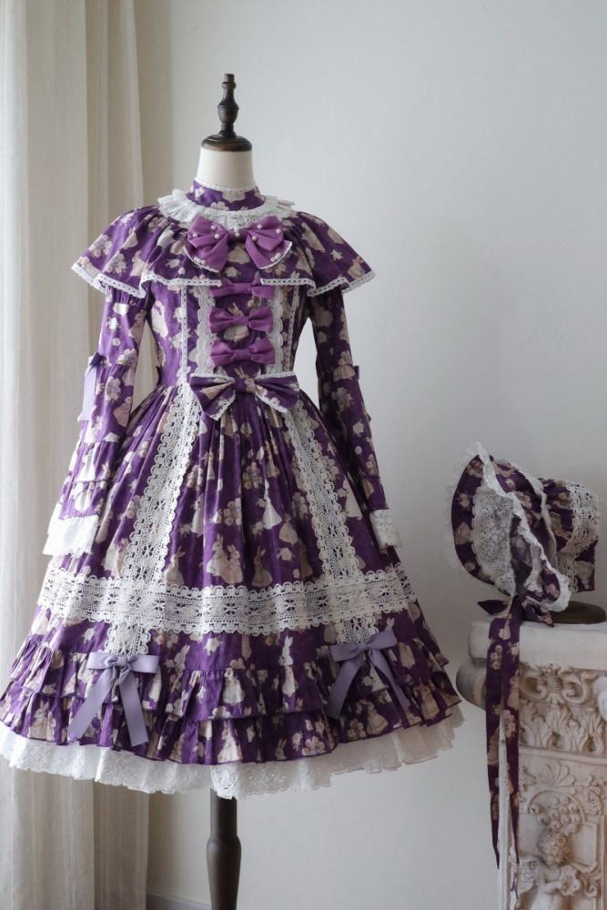 Nnstar ～Bunny Bouquet～ Retro Doll Lolita Printed OP