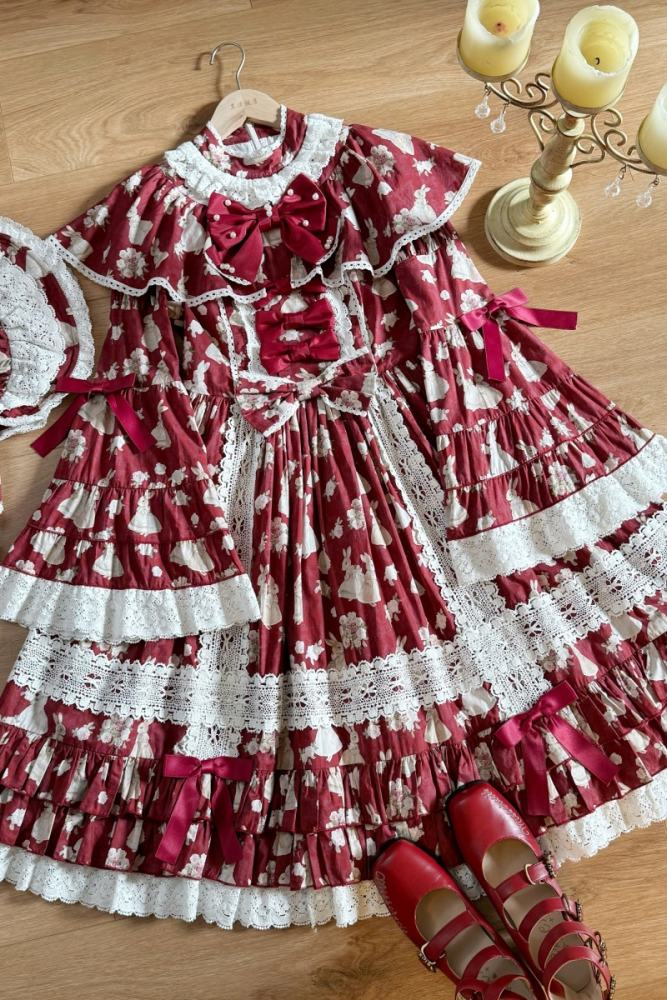 Nnstar ～Bunny Bouquet～ Retro Doll Lolita Printed OP