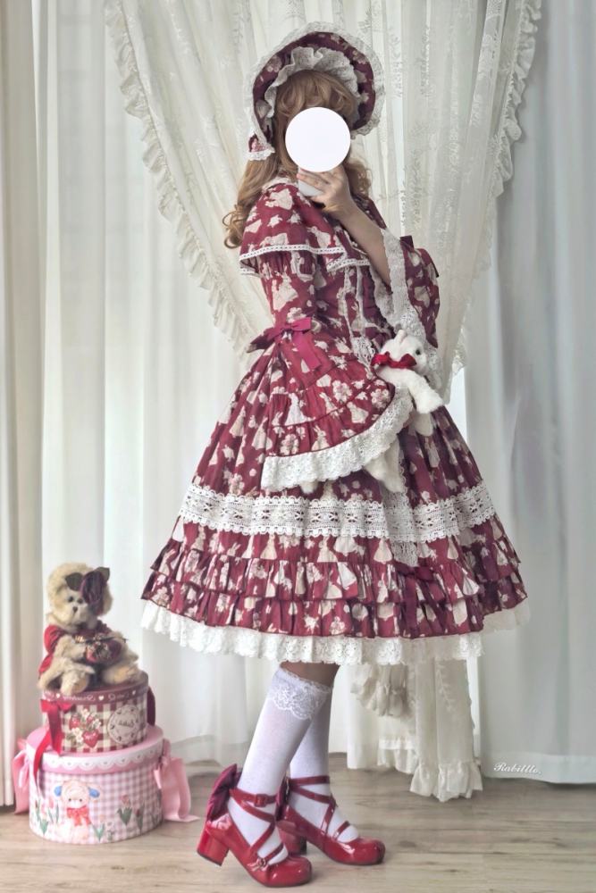 Nnstar ～Bunny Bouquet～ Retro Doll Lolita Printed OP