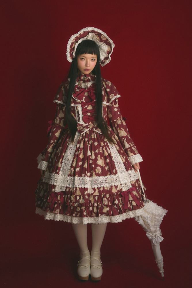 Nnstar ～Bunny Bouquet～ Retro Doll Lolita Printed OP