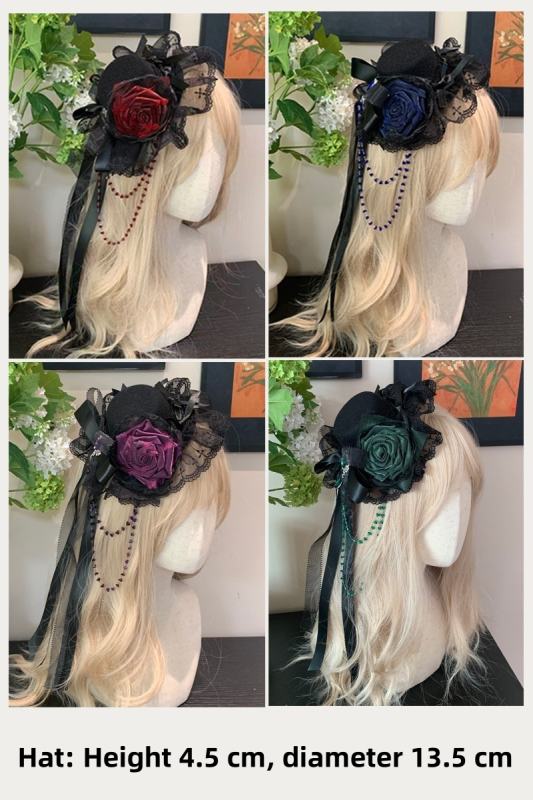 Sheer Ocean ~Rosette Nebula~ Gothic Lolita Top Hat Necklace Waist Chain and Side Clip