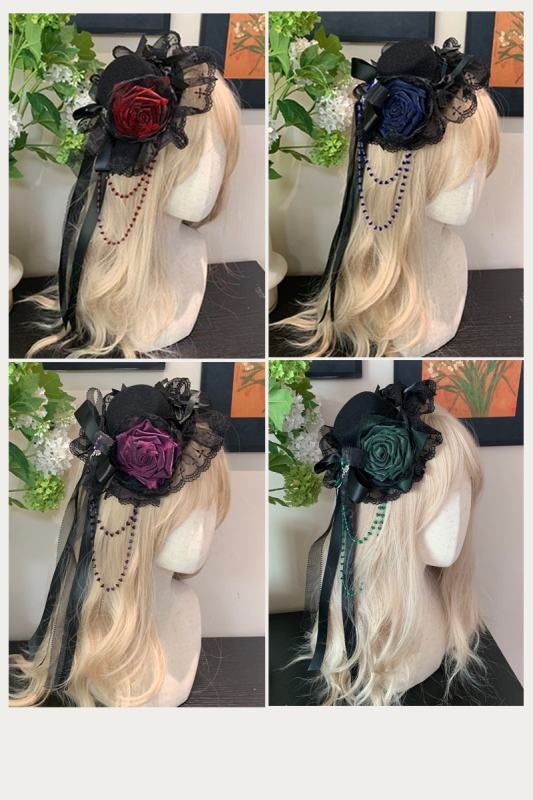 Sheer Ocean ~Rosette Nebula~ Gothic Lolita Top Hat Necklace Waist Chain and Side Clip