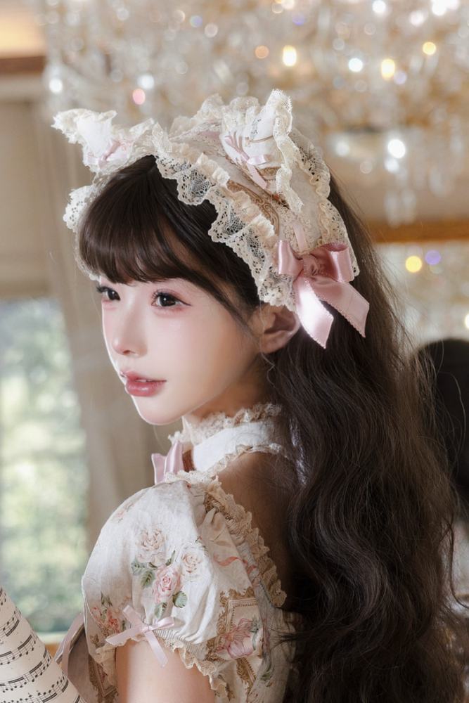 Moon River ～Victoria Cat～ Lolita Hat Choker and Bowknot Waist
