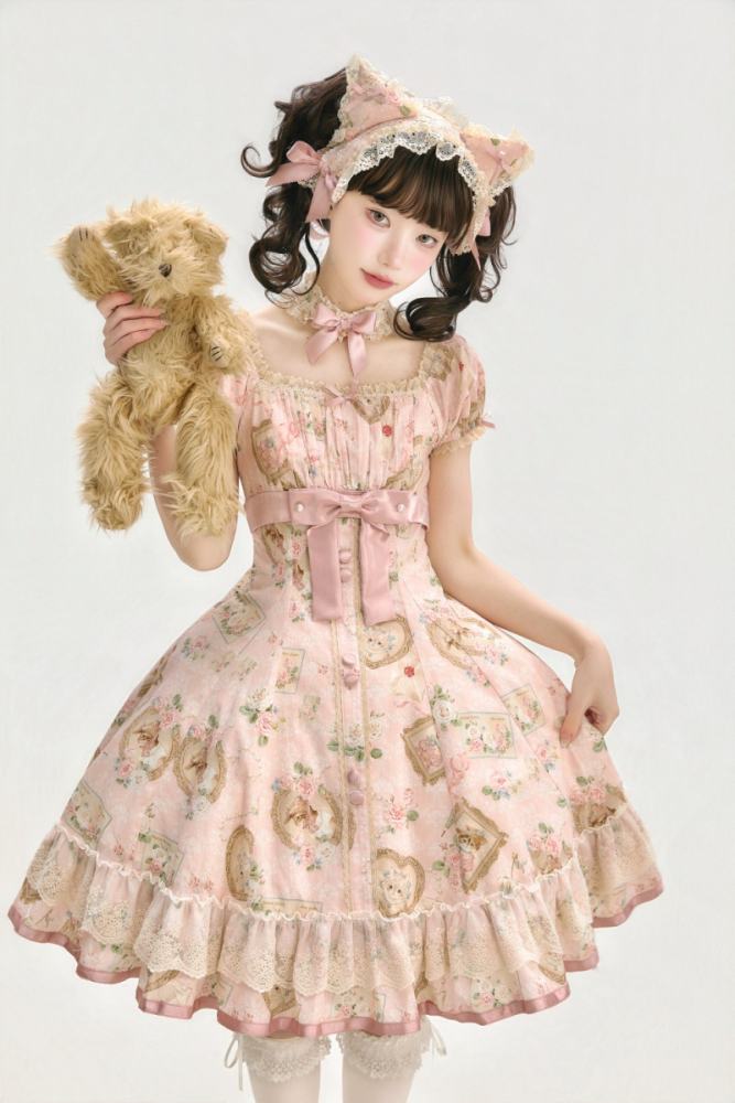 Moon River Victoria Cat Sweet Lolita Printed OP