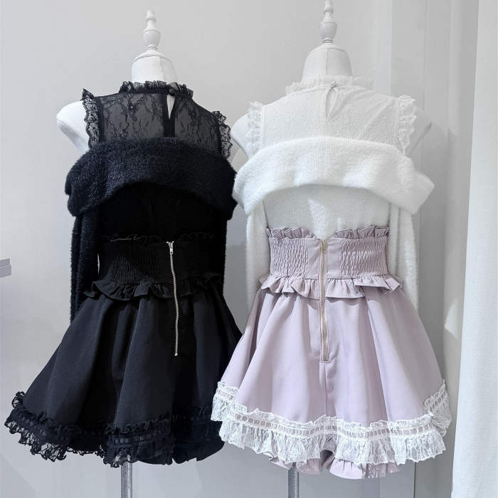 Shirohato Bowknot Lace Patchwork Jirai Kei Long Sleeve Top