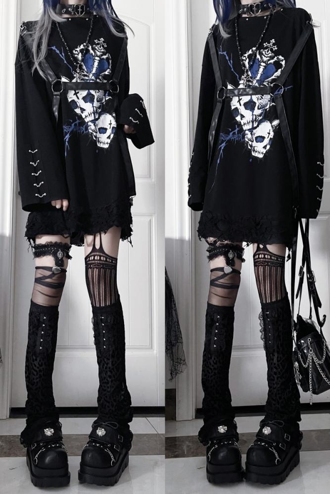 Tricuspid C The Soul Patchwork Jirai Kei Kuro Shiro T-shirt
