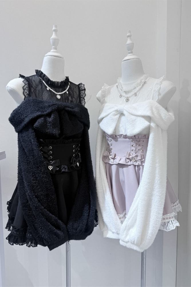 Shirohato Bowknot Lace Patchwork Jirai Kei Long Sleeve Top