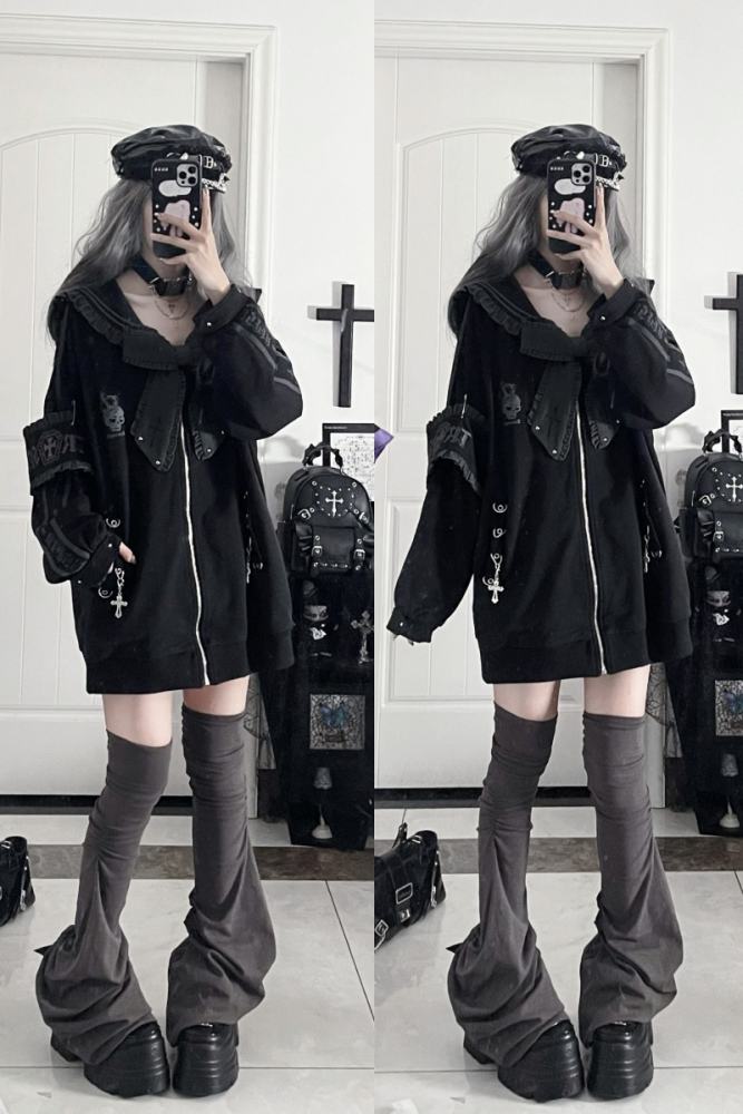 Tricuspid C Sailor Collar Jirai Kei Ruffled Bowknot Coat