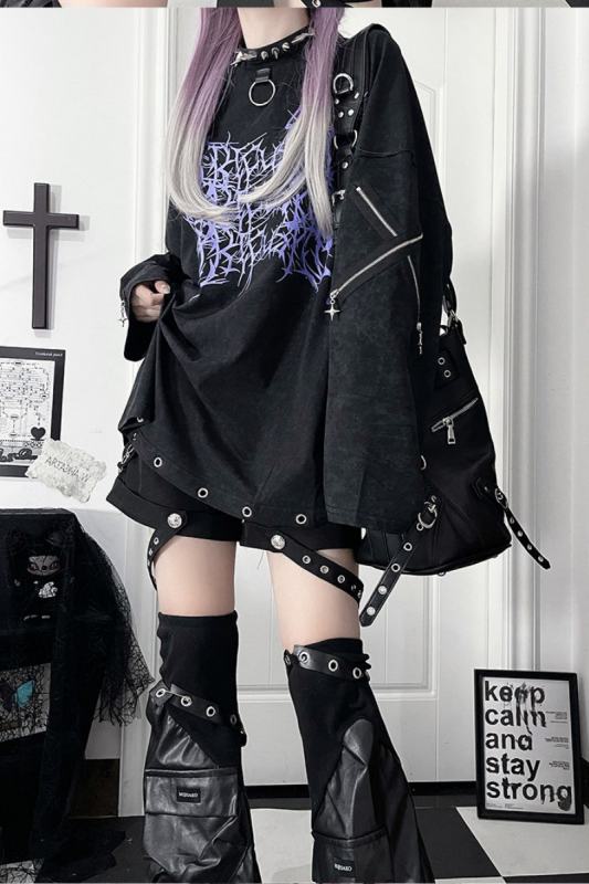 Tricuspid C Subculture Printed Jirai Kei Long Sleeve T-shirt