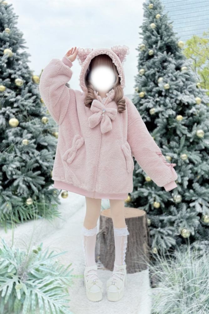 Shirohato Cat Ears Hood Jirai Kei Shiro Kuro Pink Coat