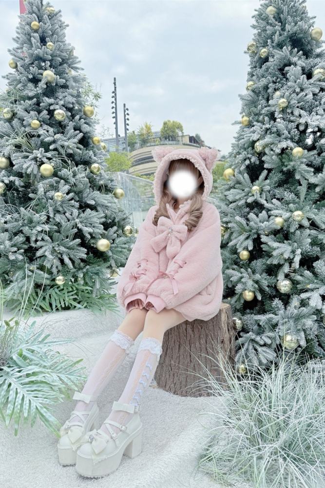Shirohato Cat Ears Hood Jirai Kei Shiro Kuro Pink Coat