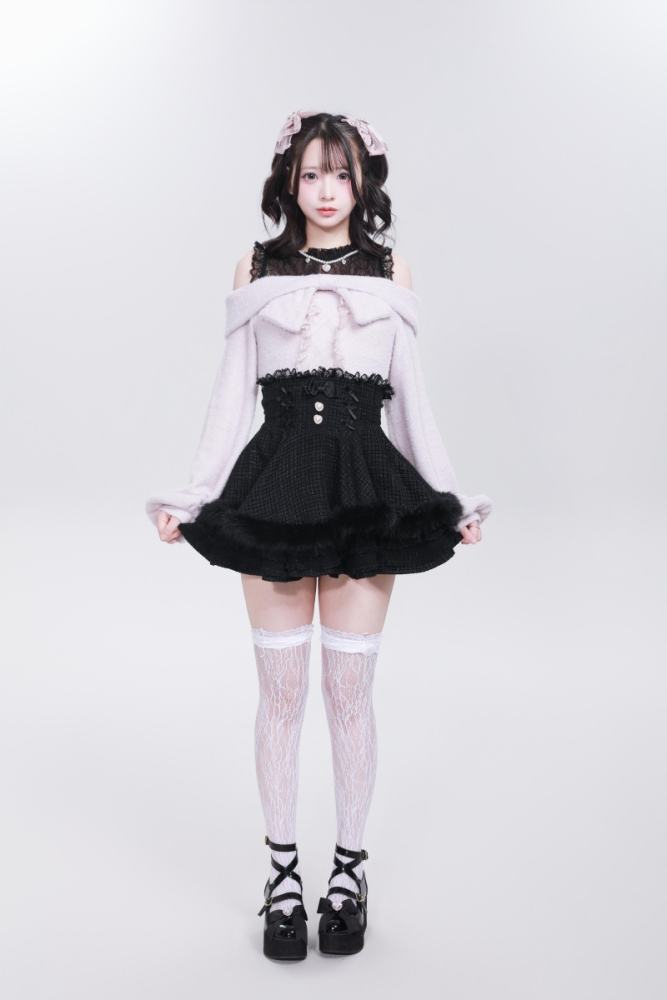 Shirohato Bowknot Lace Patchwork Jirai Kei Long Sleeve Top