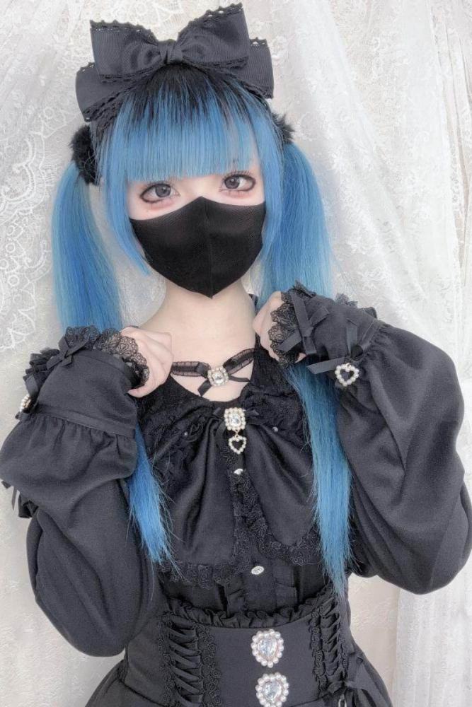 Shengzhongwei Rabbit Ear Jirai Kei Kuro Shiro Blouse