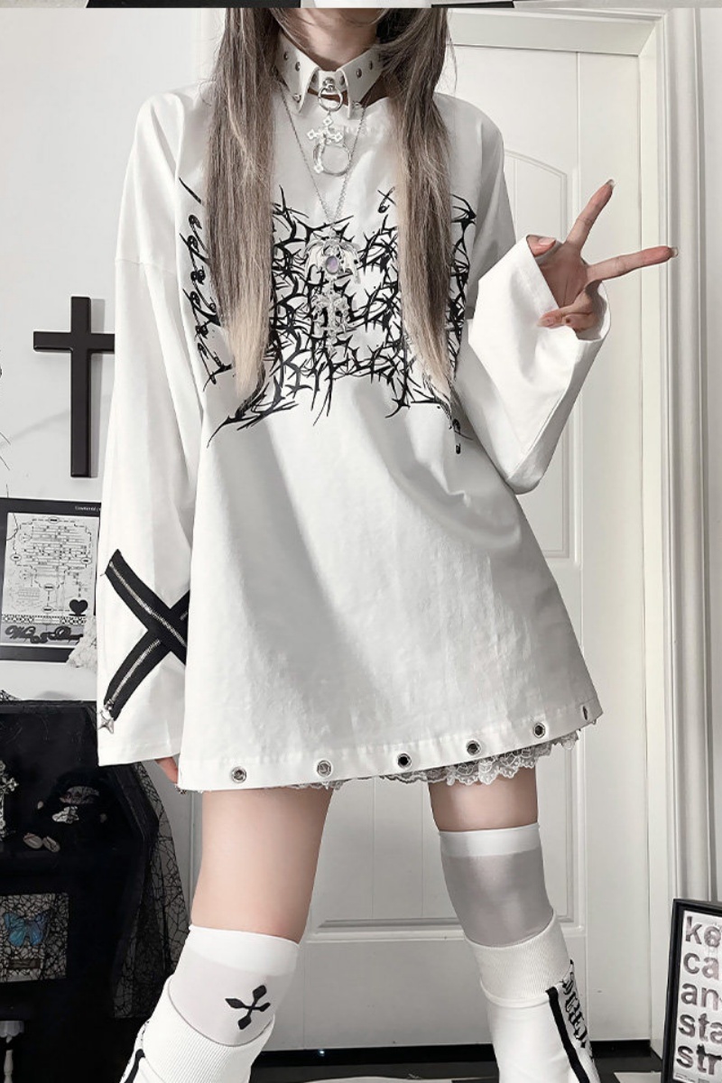 Tricuspid C Subculture Printed Jirai Kei Long Sleeve T-shirt