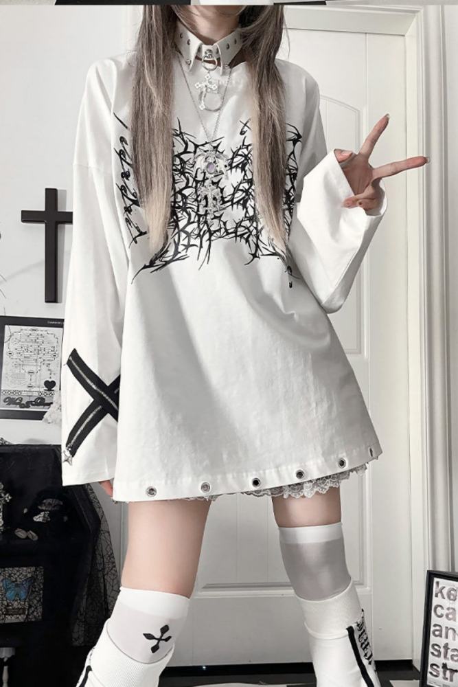Tricuspid C Subculture Printed Jirai Kei Long Sleeve T-shirt