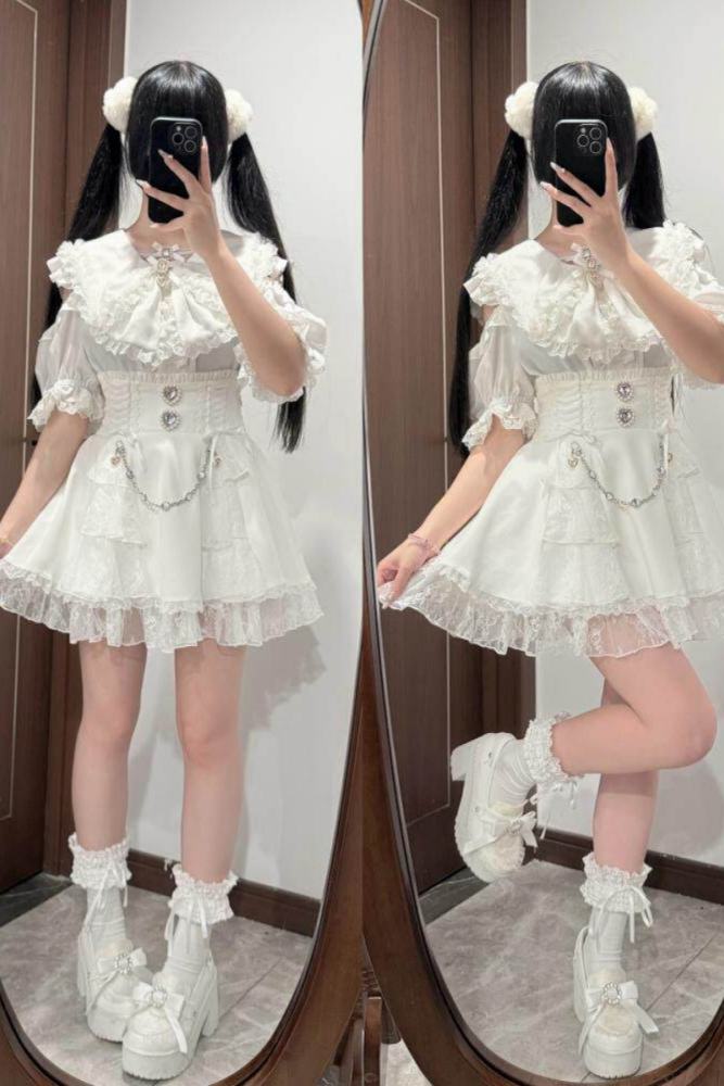 Shengzhongwei Rabbit Ear Jirai Kei Kuro Shiro Blouse