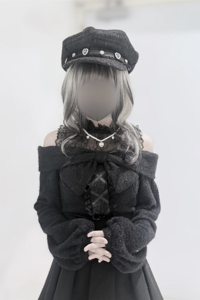 Shirohato Bowknot Lace Patchwork Jirai Kei Long Sleeve Top