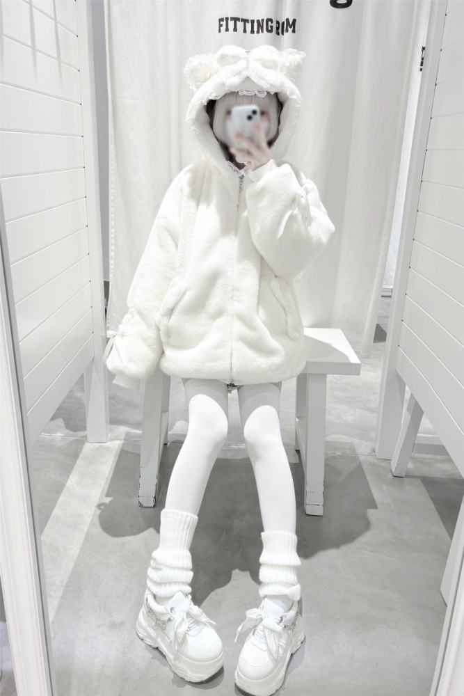 Shirohato Cat Ears Hood Jirai Kei Shiro Kuro Pink Coat