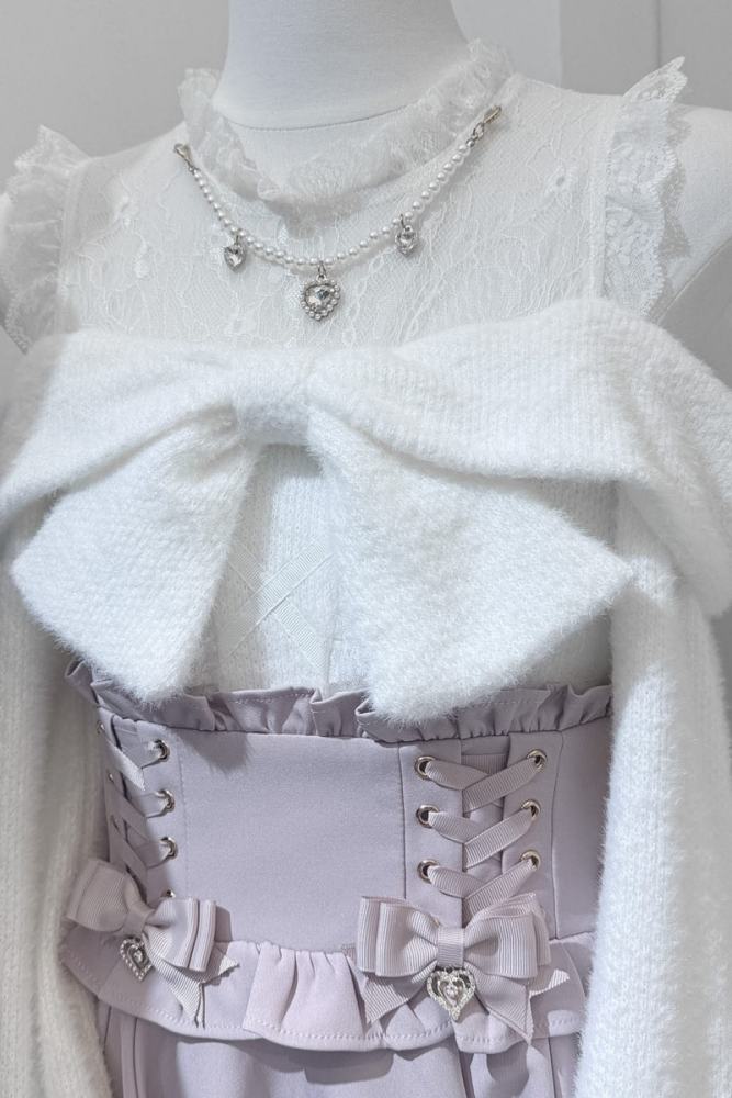 Shirohato Bowknot Lace Patchwork Jirai Kei Long Sleeve Top