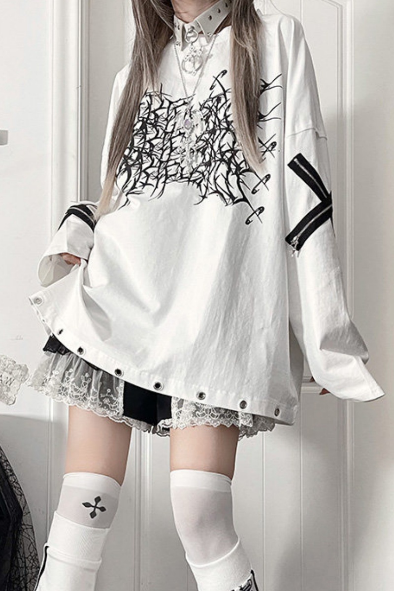 Tricuspid C Subculture Printed Jirai Kei Long Sleeve T-shirt