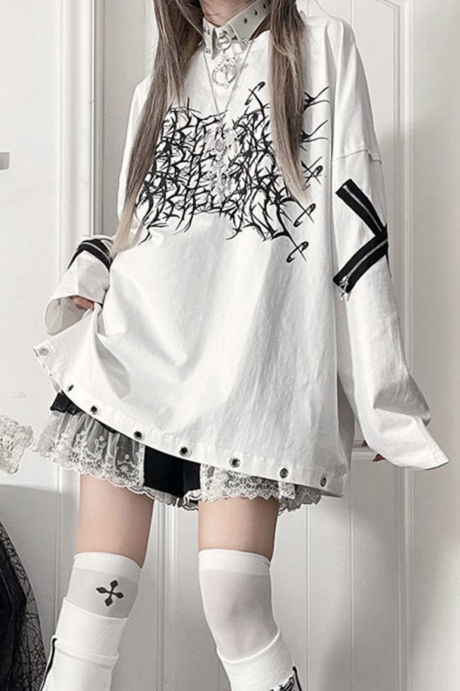 Tricuspid C Subculture Printed Jirai Kei Long Sleeve T-shirt