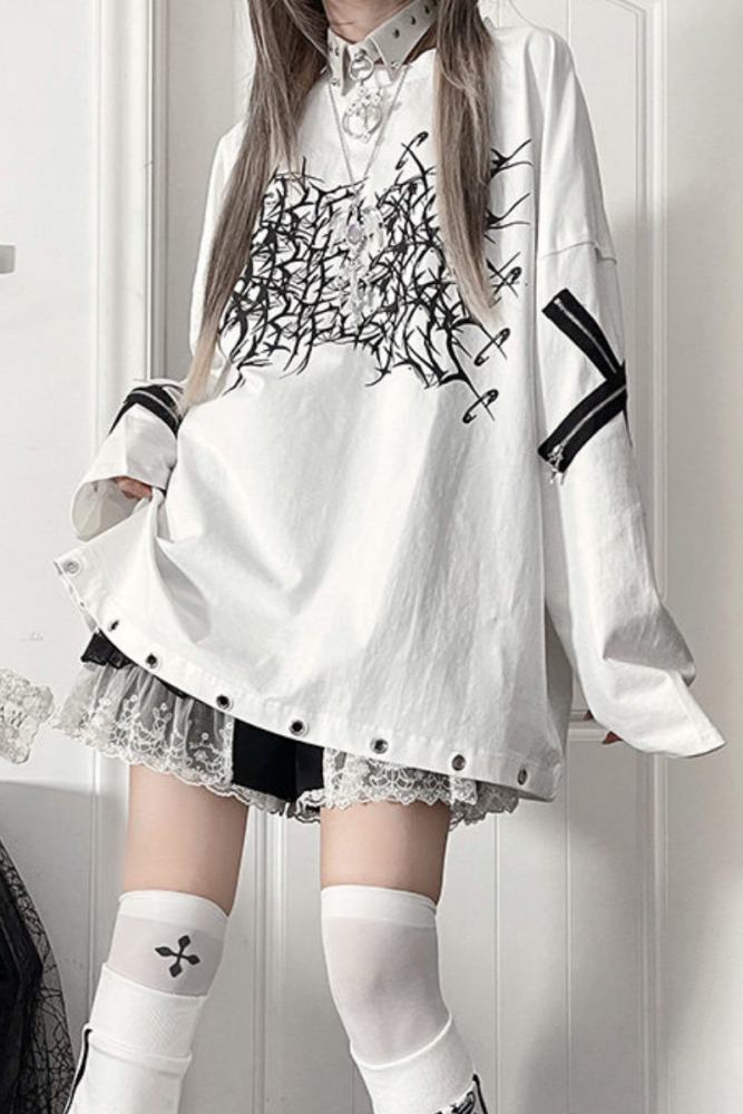 Tricuspid C Subculture Printed Jirai Kei Long Sleeve T-shirt