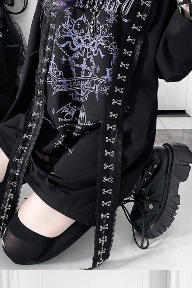 Tricuspid C Shattered Skull Printed Jirai Kei Off Shoulder T-shirt