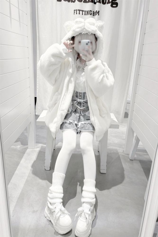 Shirohato Cat Ears Hood Jirai Kei Shiro Kuro Pink Coat