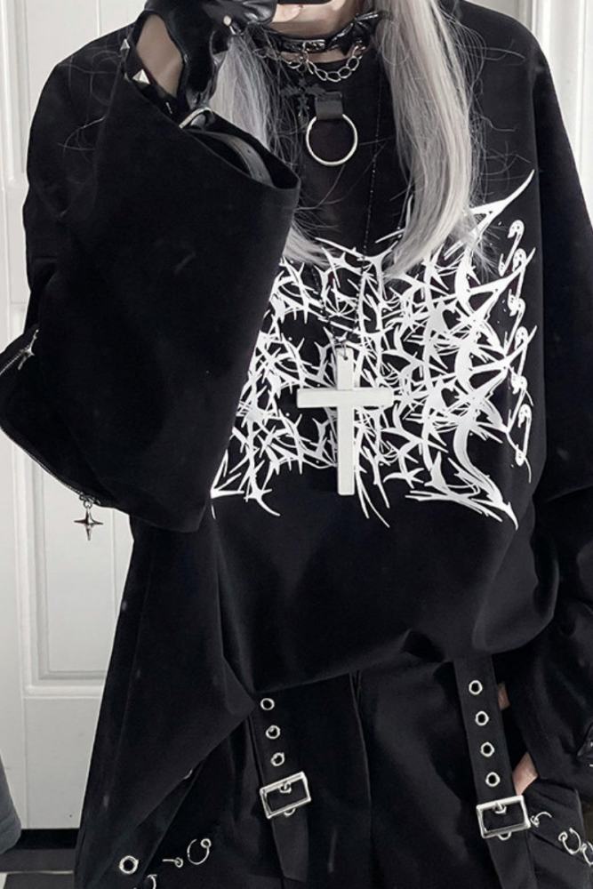Tricuspid C Subculture Printed Jirai Kei Long Sleeve T-shirt
