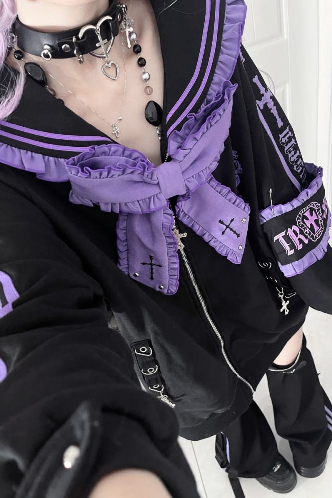 Tricuspid C Sailor Collar Jirai Kei Ruffled Bowknot Coat