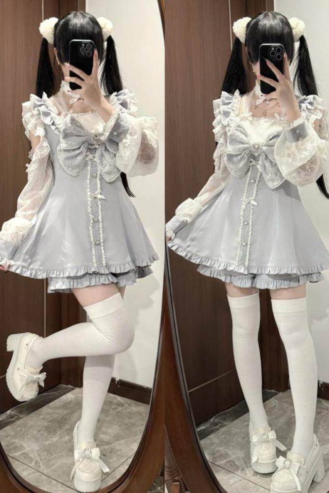 Shengzhongwei Lace Plaid Jirai Kei Dress and Shorts