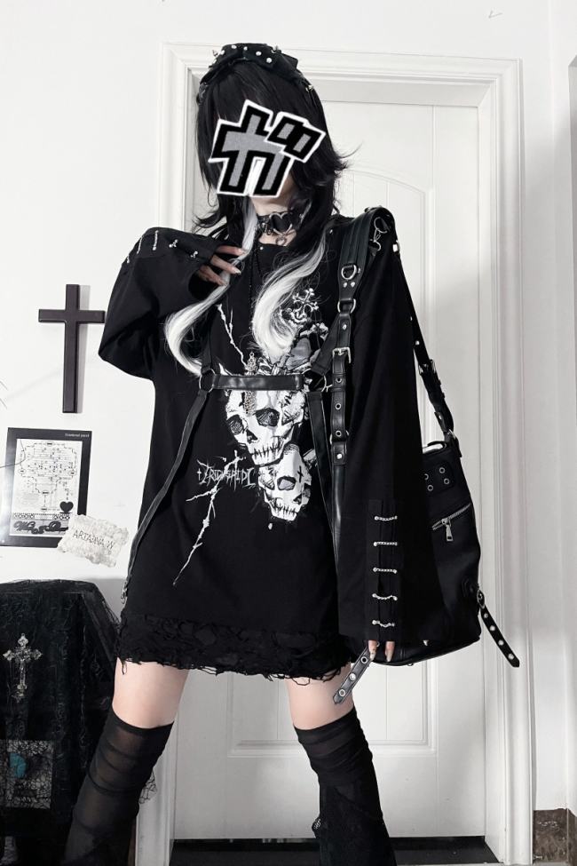 Tricuspid C The Soul Patchwork Jirai Kei Kuro Shiro T-shirt