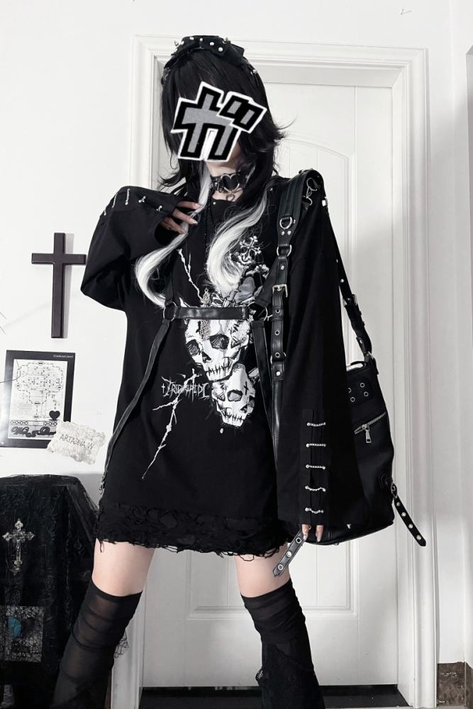 Tricuspid C The Soul Patchwork Jirai Kei Kuro Shiro T-shirt